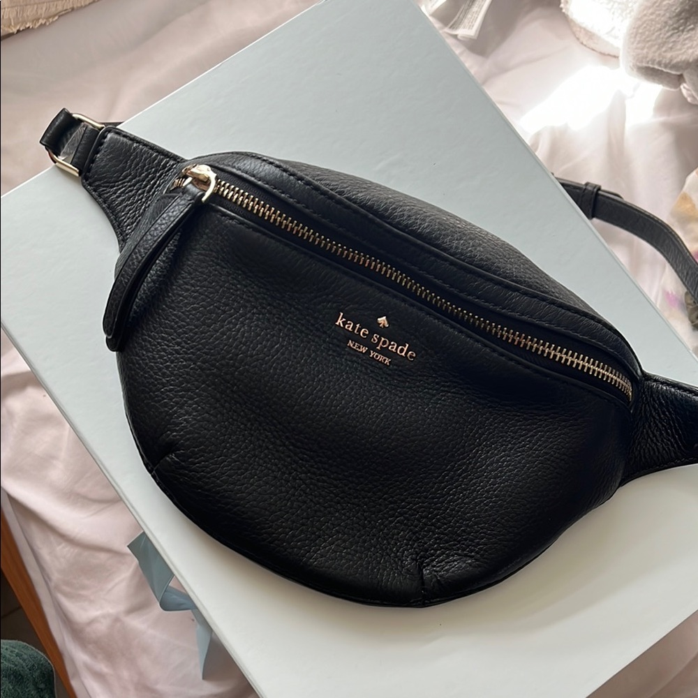Kate Spade Black Leather Crossbody Belt Bag with Gold Hardware